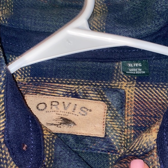 Orvis Shacket Men XL Blue Plaid Button Up Heavy Flannel Shirt Jacket Pocket - Picture 6 of 8